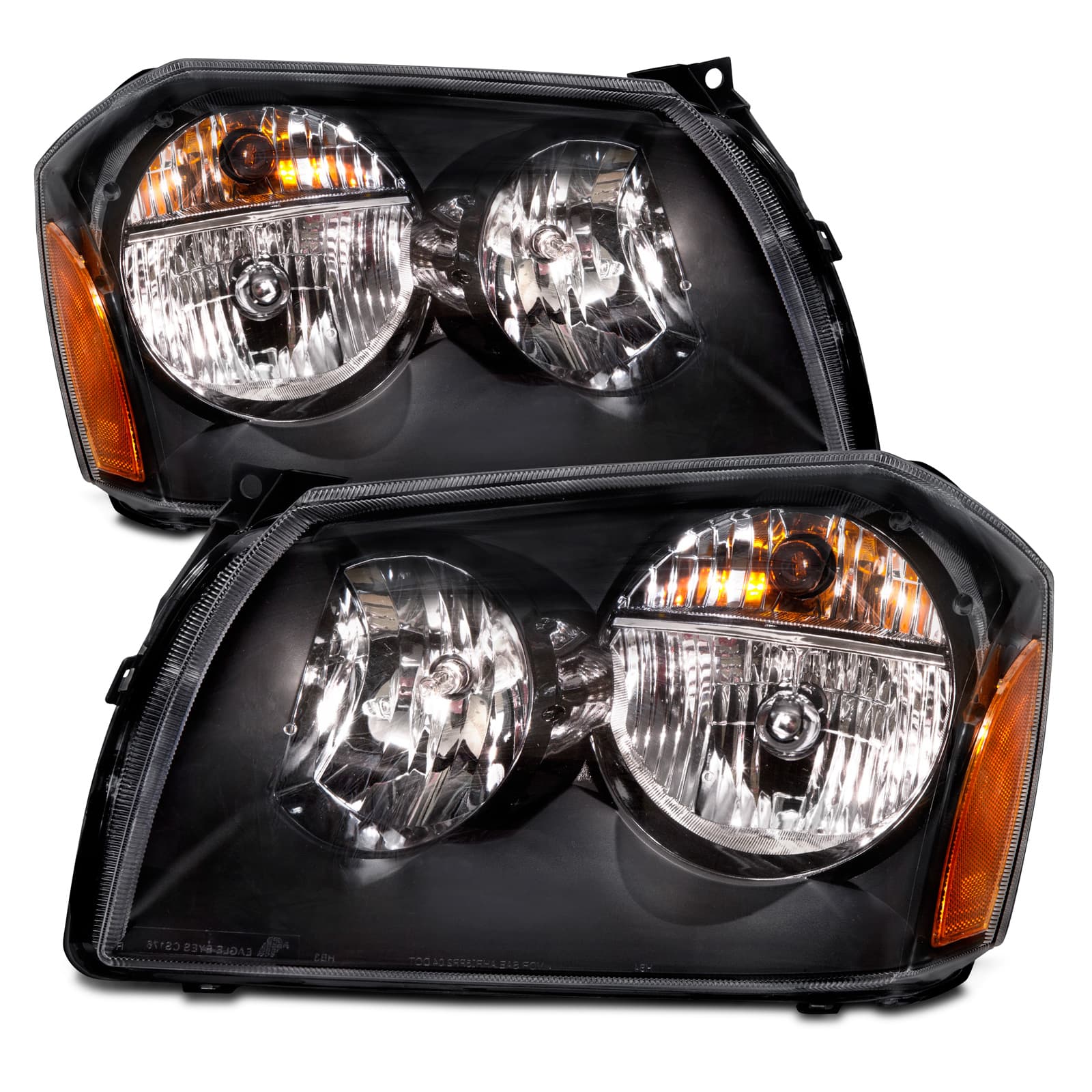 2005-2007 Dodge Magnum Black Halogen Headlights Set
