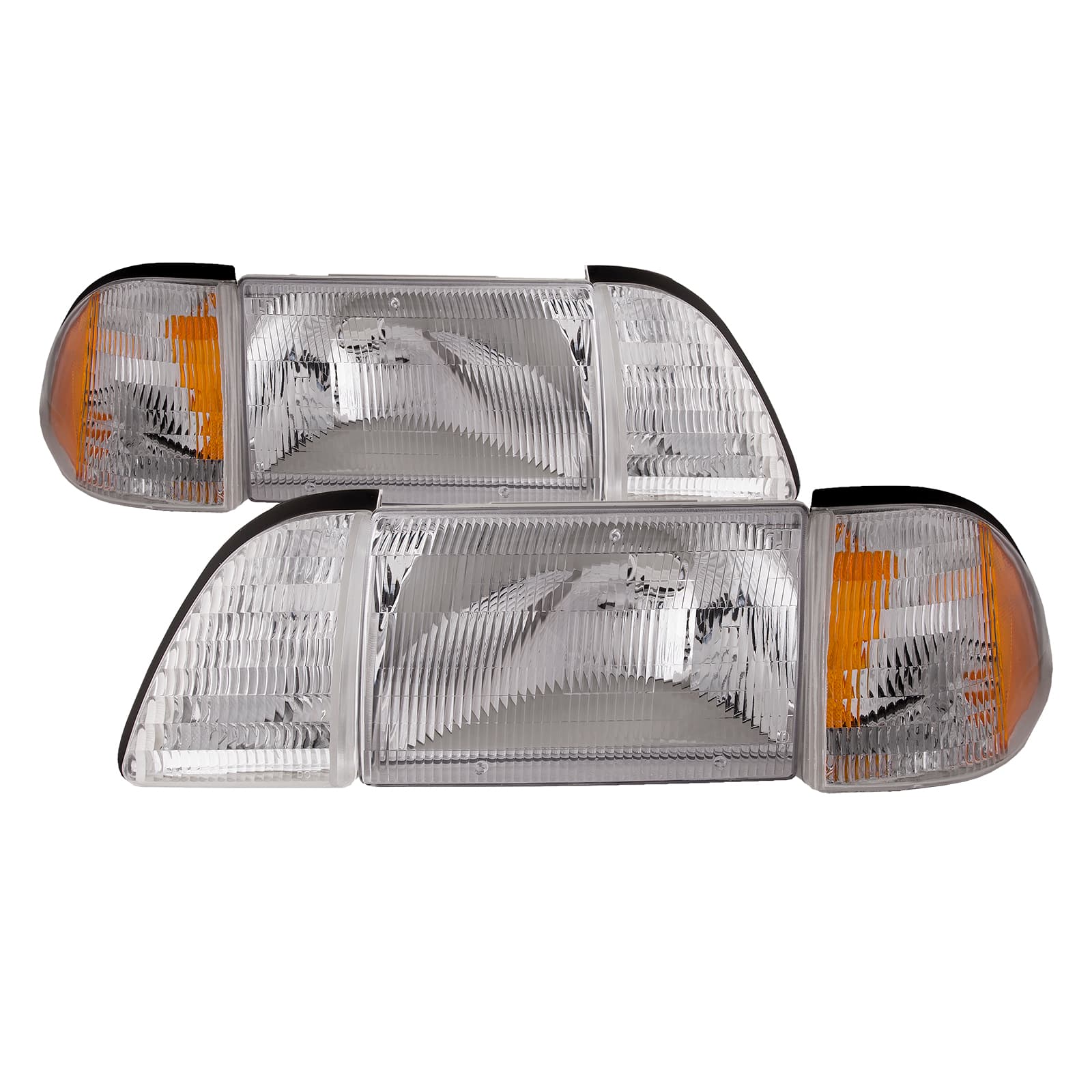 1987-1993 Ford Mustang PERDE 87-93 Ford Mustang GT/LX OE Style Headlights (Set; 6-Piece; Amber Side Marker; Fluted Clear Lens)