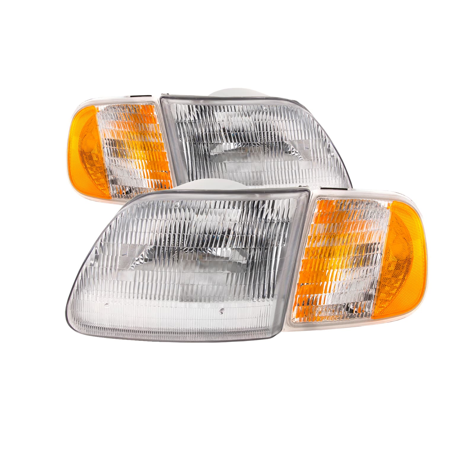 Headlights 4PC SET with Corners Fits Ford Expedition F-150 Heritage Includes Left and Right Chrome Housing Halogen Lamps