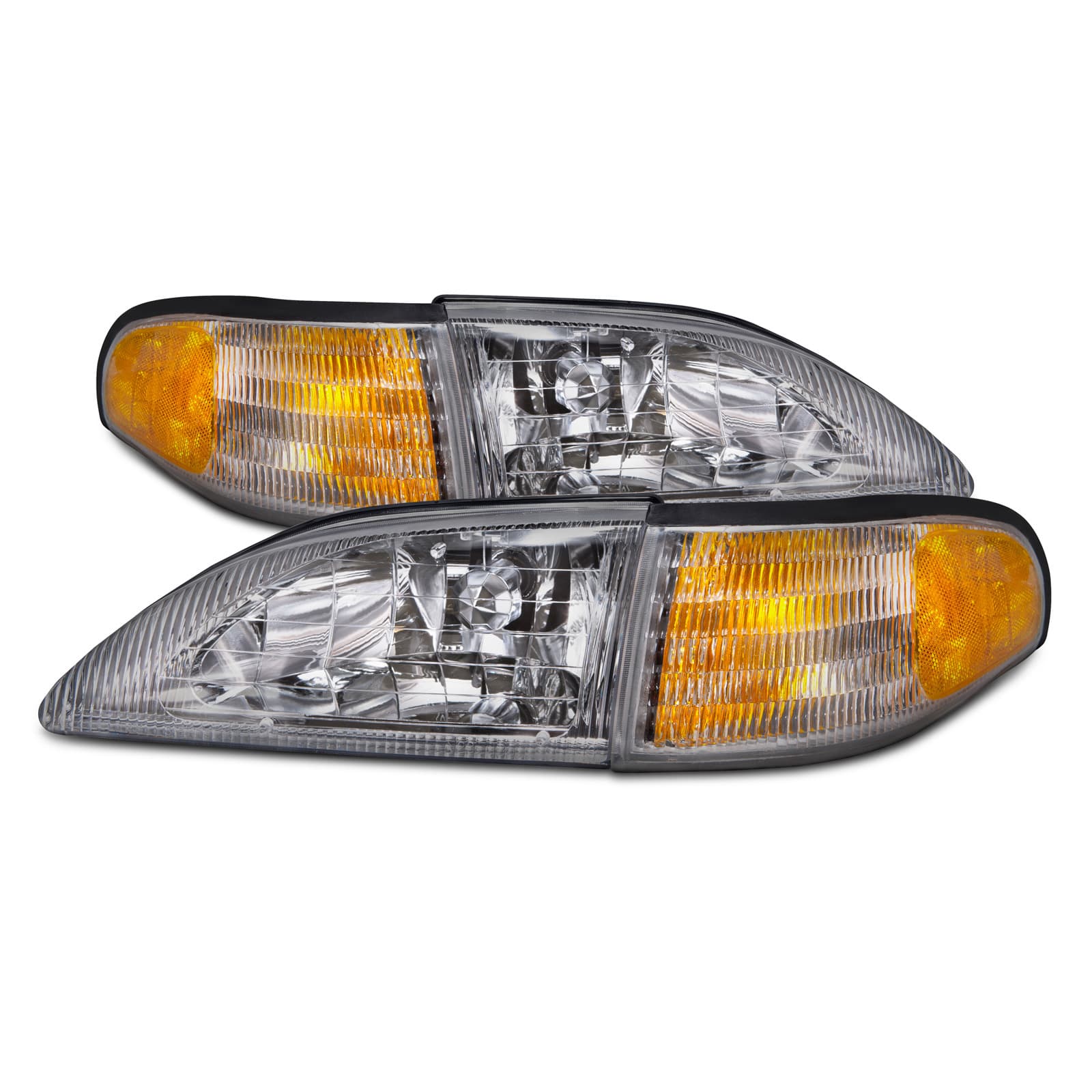 1994-1998 Ford Mustang PERDE 94-98 Ford Mustang Cobra Style Headlights (Set; 4-Piece; Amber Side Marker; Smoked Lens)