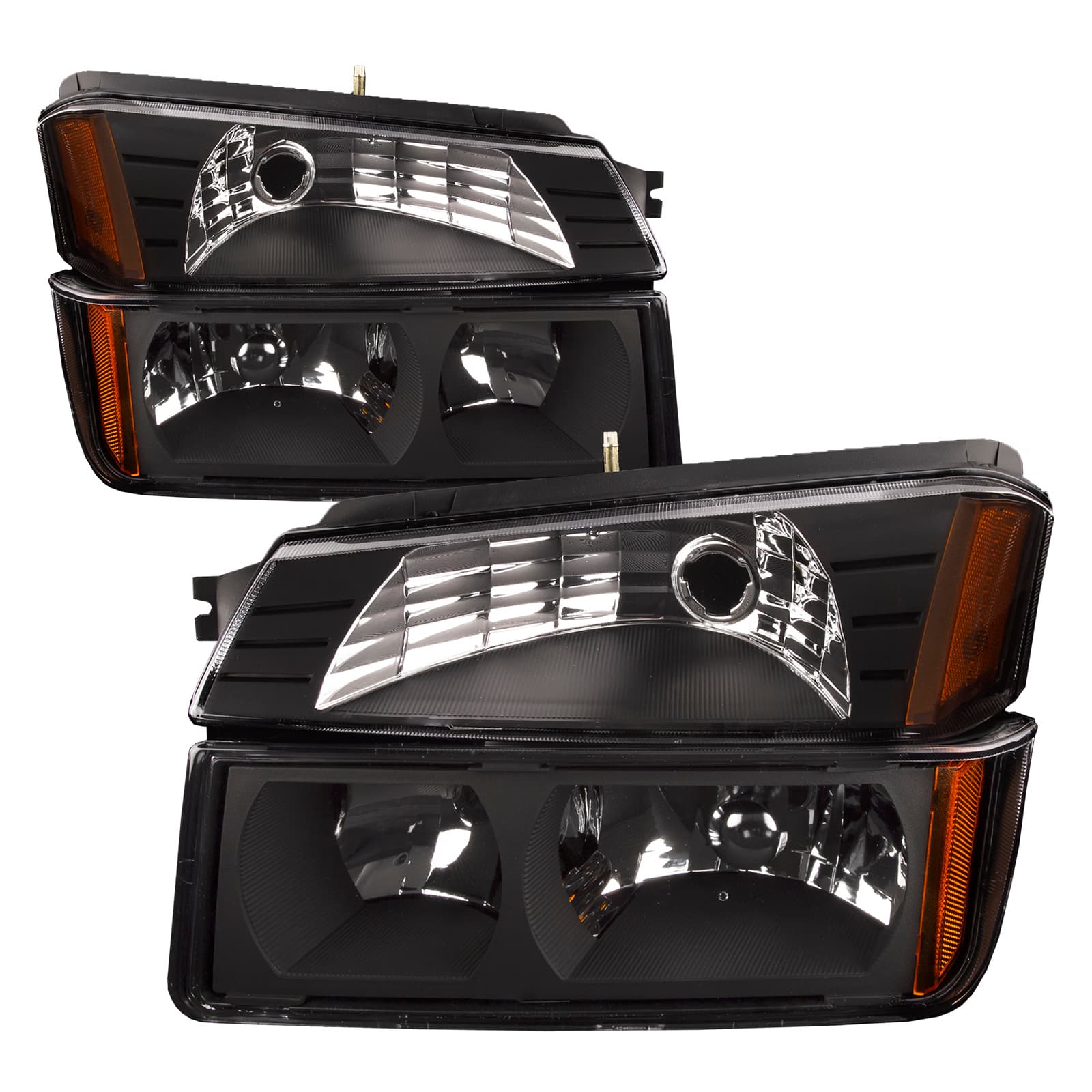 Black Housing Halogen Headlights Fits Chevrolet Avalanche 1500 2500 w/Body Cladding Includes Left Driver and Right Passenger Side Headlamps