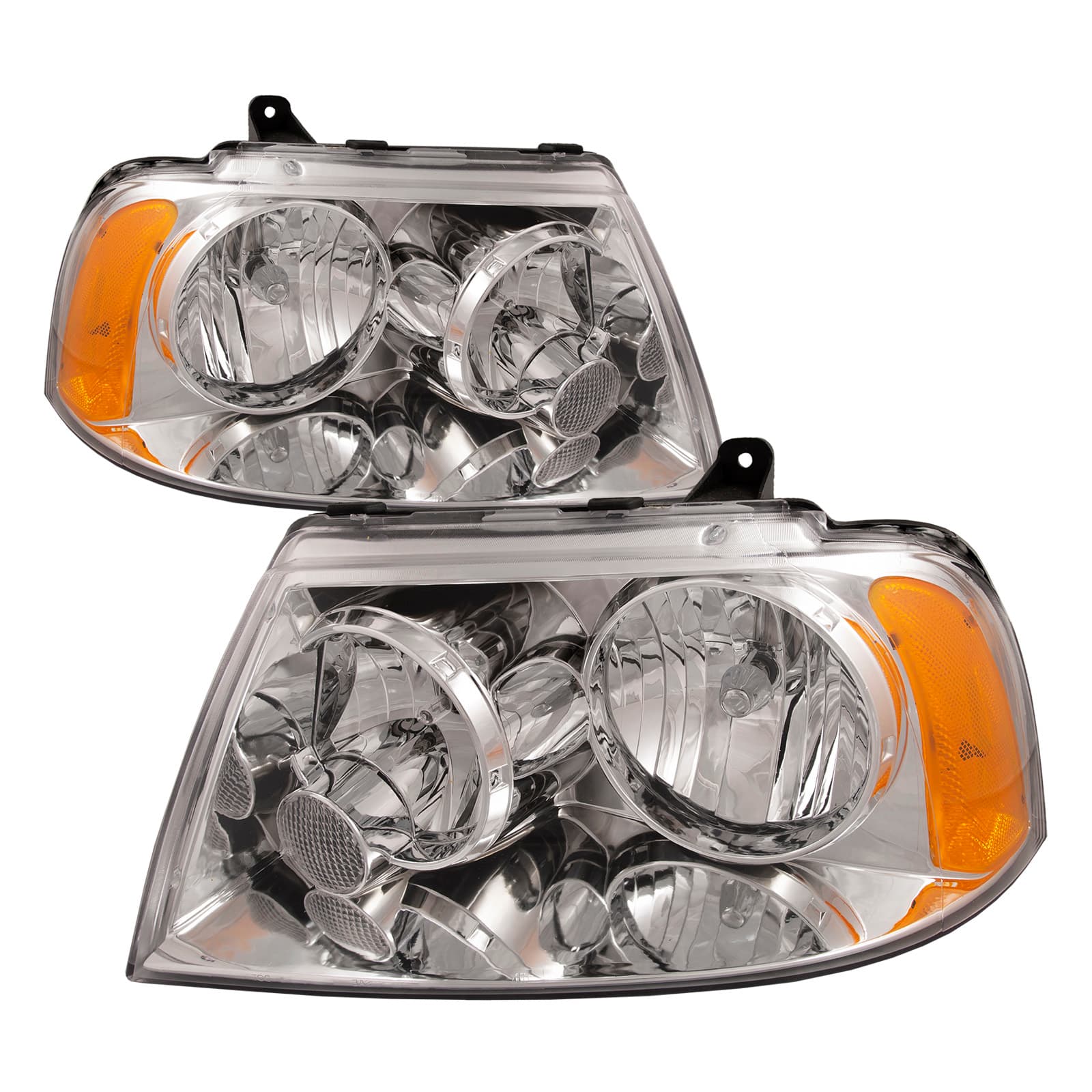 Headlights Fits Lincoln Navigator 2003-2006 Includes Left Driver and Right Passenger Side Chrome Housing Halogen Headlamps