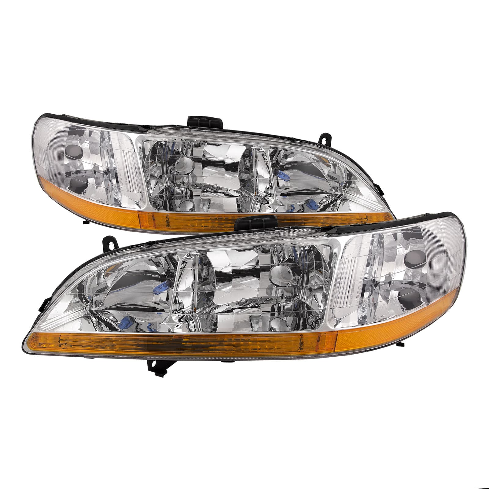 Headlights Fits Honda Accord 1998-2002 Includes Left Driver and Right Passenger Side Chrome Housing Halogen Headlamps