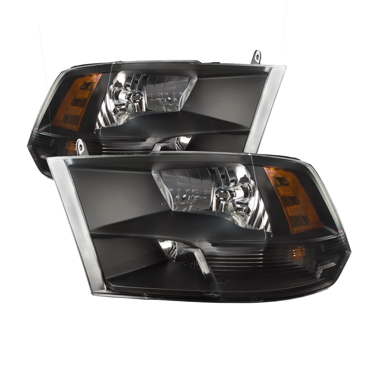 PERDE 2009-2017 Dodge Ram 1500/2010-17 2500/3500 Black Halogen-Type Quad Headlights
