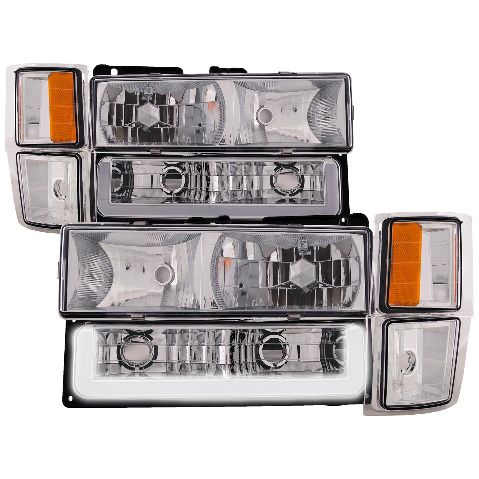 1988-1993 GMC Sierra Headlights Depot 88-93 GMC Sierra / Yukon Performance Headlights (Set; LED DRL; Chrome)