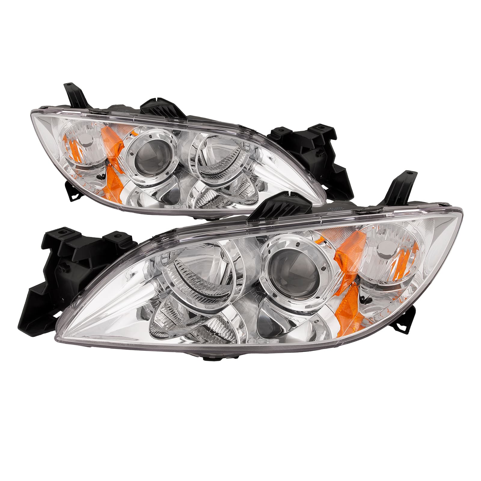 2004-2009 Mazda Mazda3 PERDE Projector Headlights Set Fits 2004-2009 Mazda 3 Sedan Halogen Chrome Housing Clear Lens