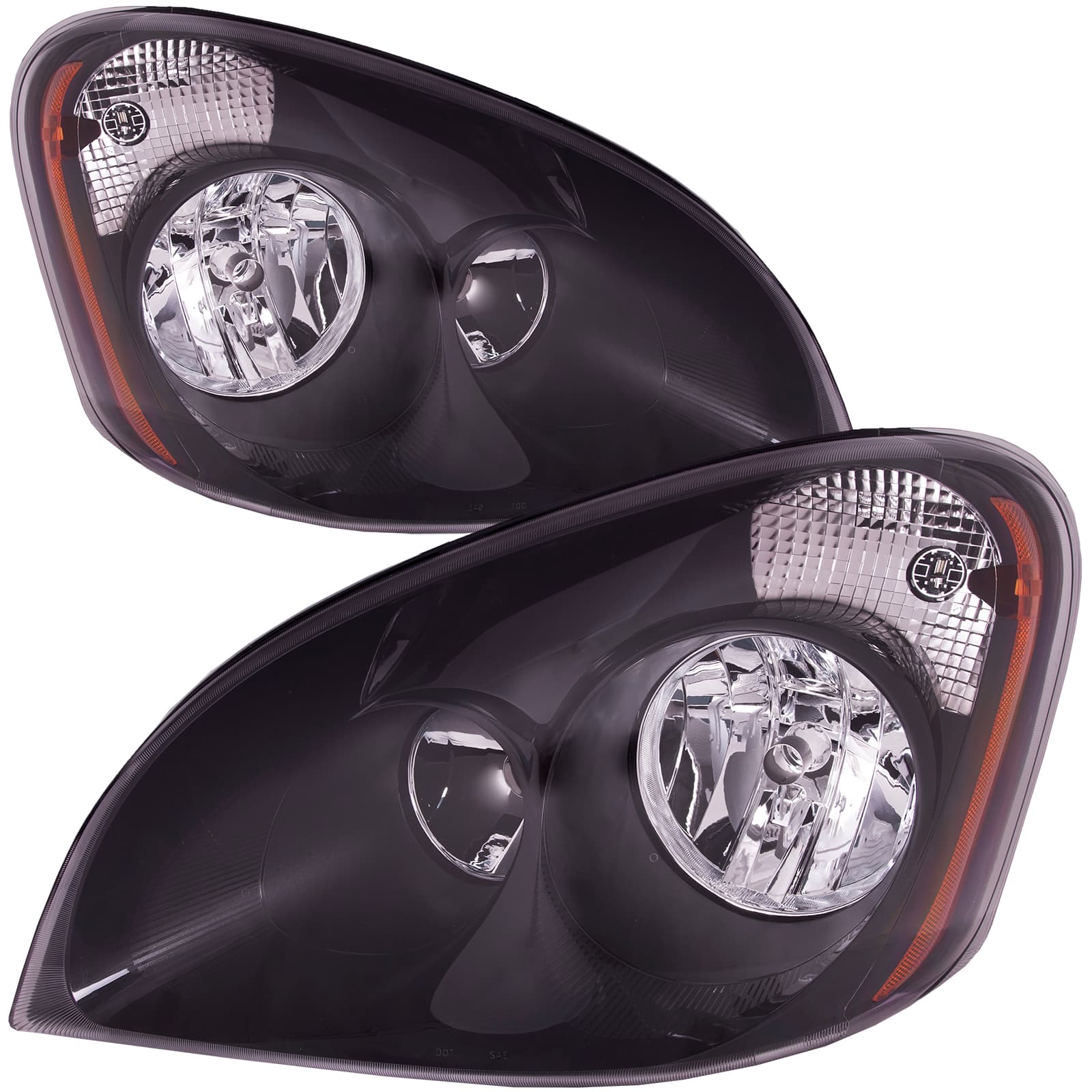 Headlights Fits Freightliner Cascadia 2008-2016 Includes Left Driver and Right Passenger Side Black Housing Halogen Headlamps