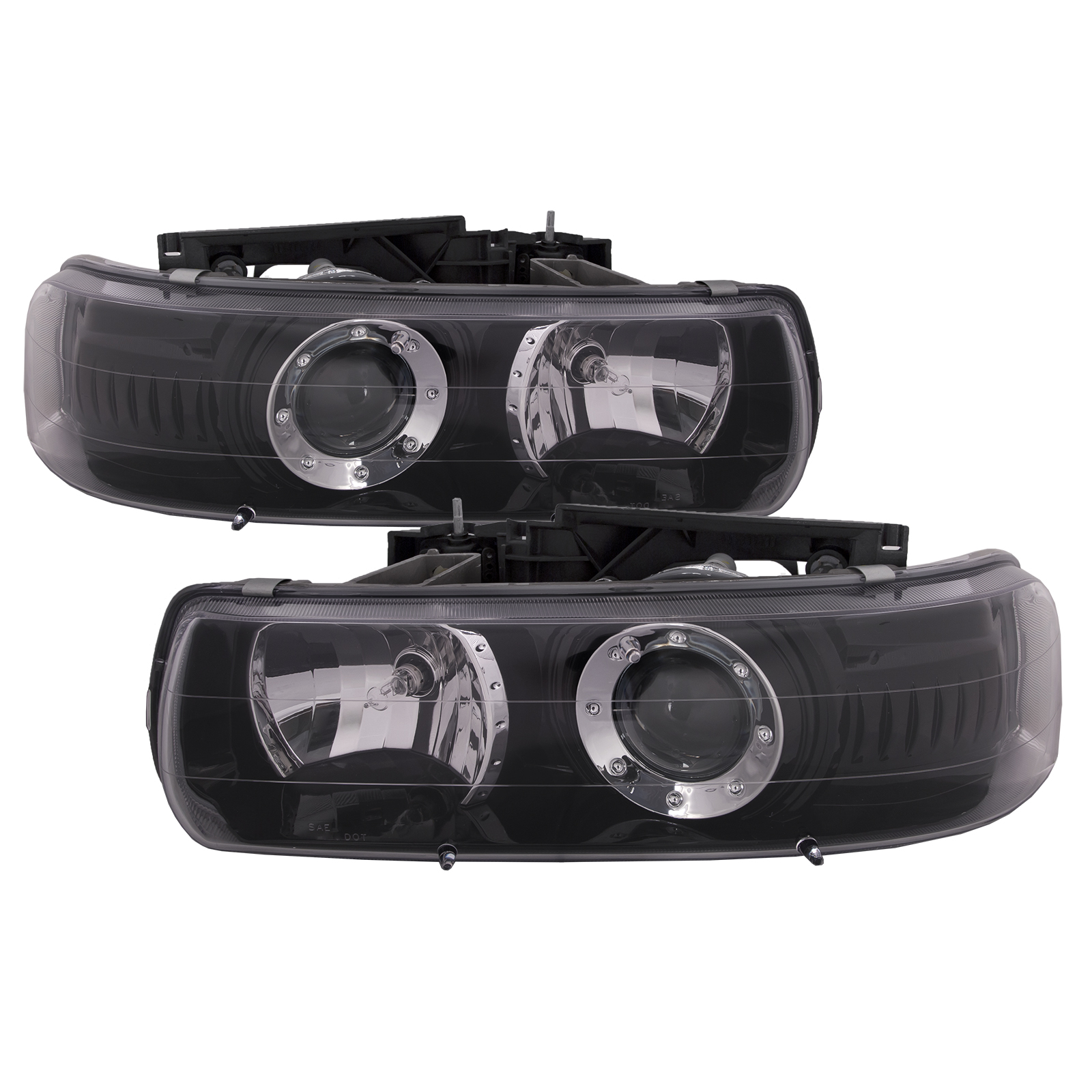 1999-2002 Chevrolet Silverado Headlights Set Black Projector Type Driver Left Passenger Right Pair Fits 1999-2002 Chevrolet Silverado/Tahoe