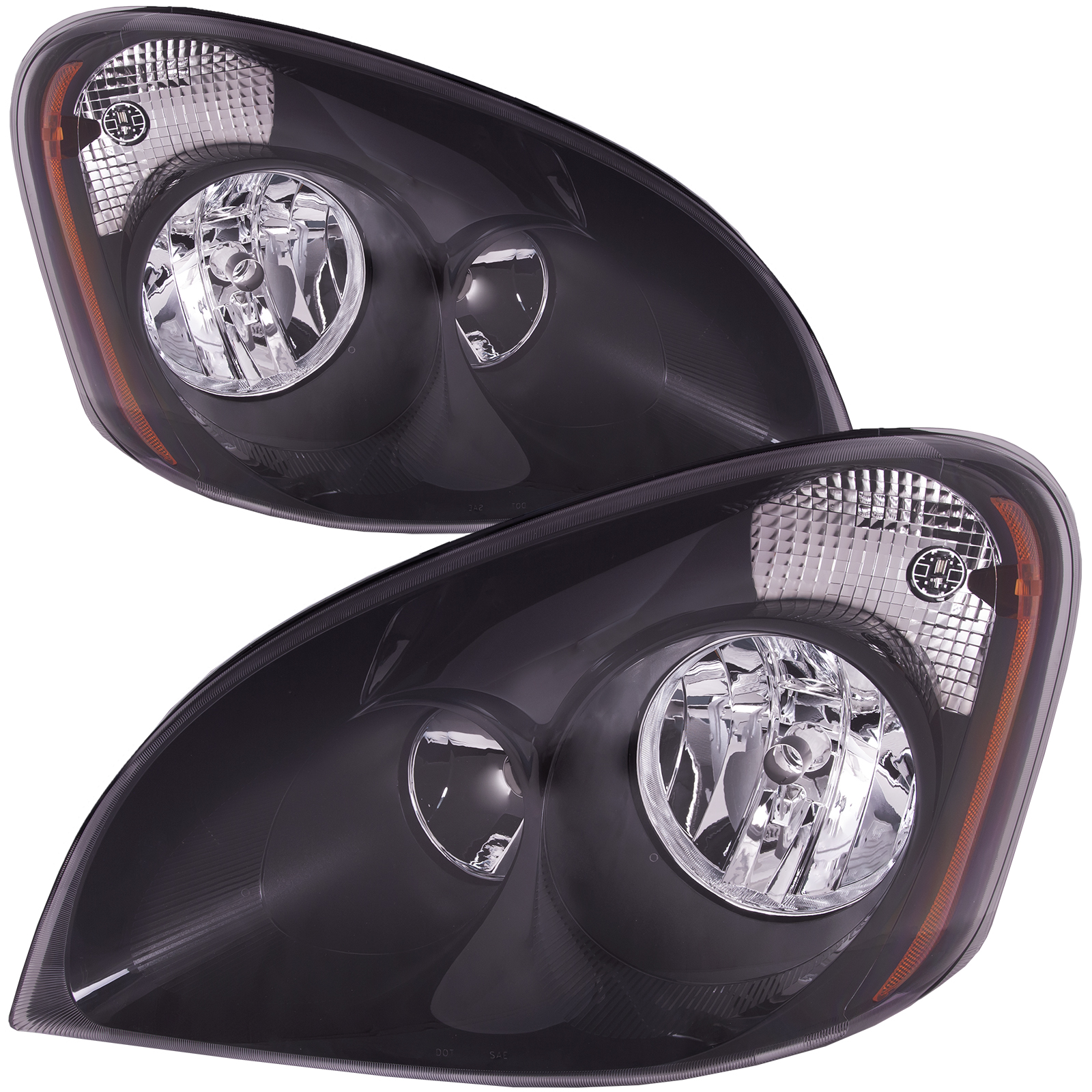 Headlights Fits Freightliner Cascadia 2008-2016 Includes Left Driver and Right Passenger Side Black Housing Halogen Headlamps
