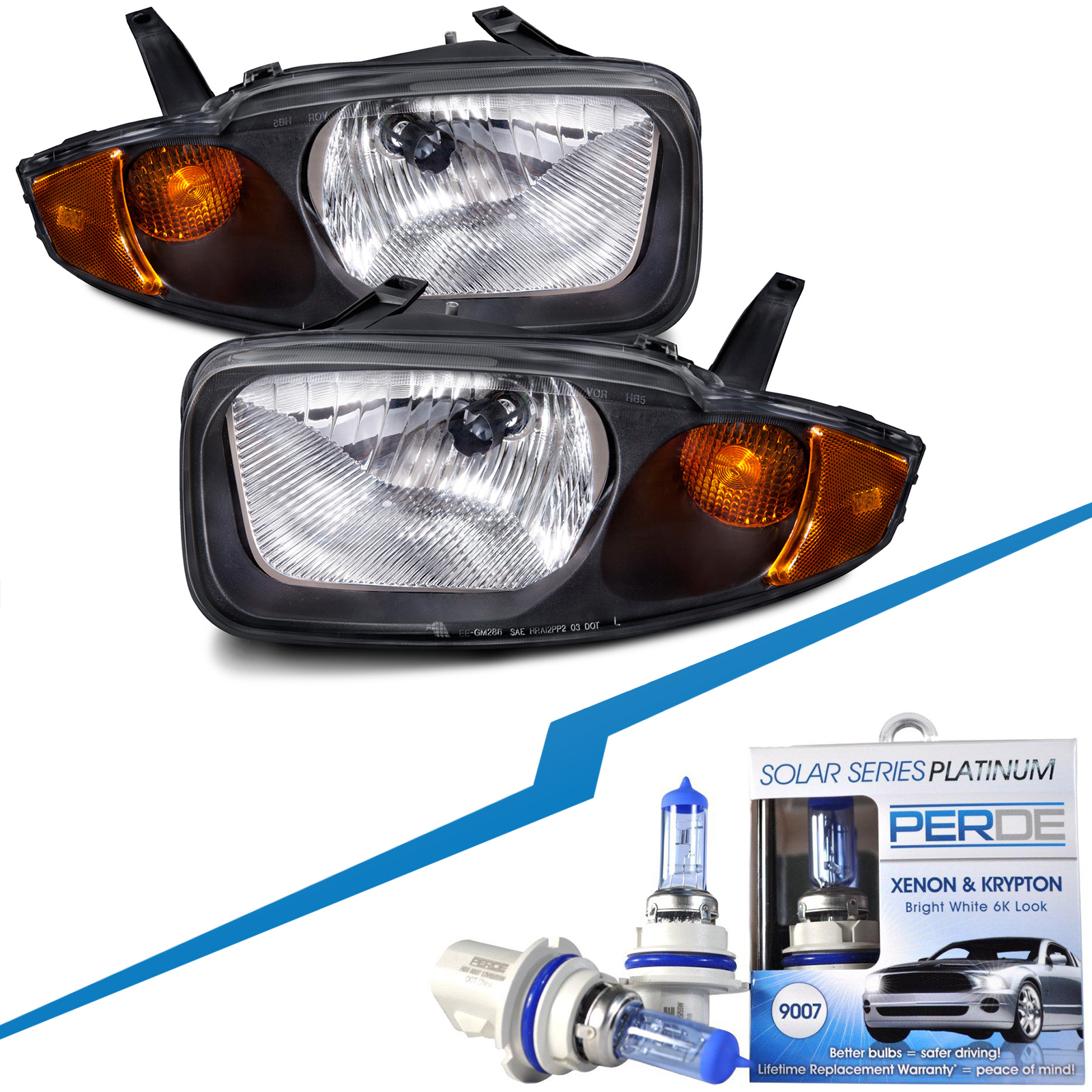 2003-2005 Chevrolet Cavalier Headlights Set w/Halogen-Type Xenon Bulbs