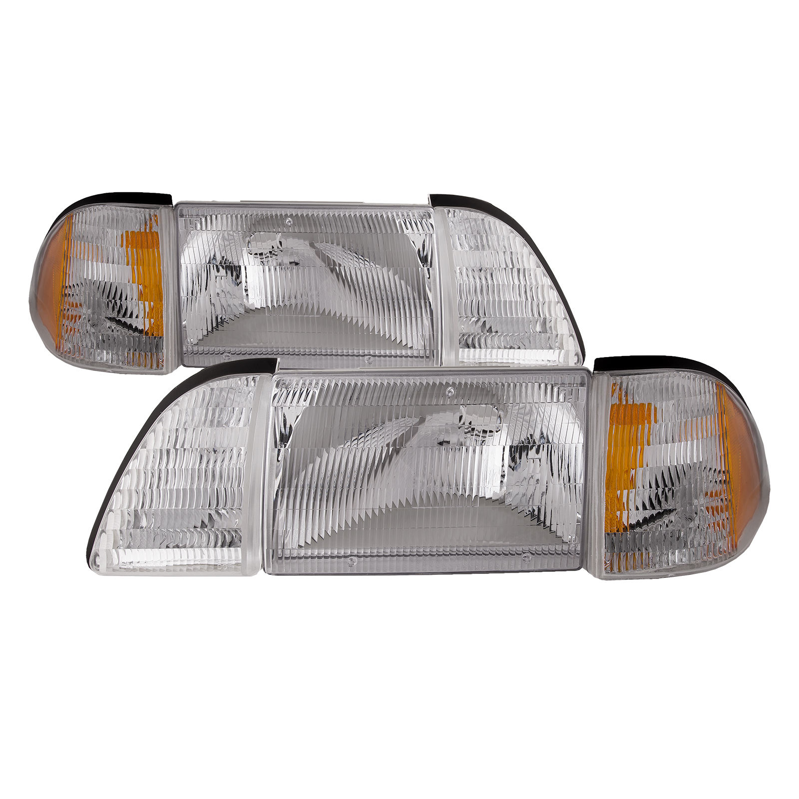 1987-1993 Ford Mustang PERDE 87-93 Ford Mustang GT/LX OE Style Headlights (Set; 6-Piece; Amber Side Marker; Fluted Clear Lens)