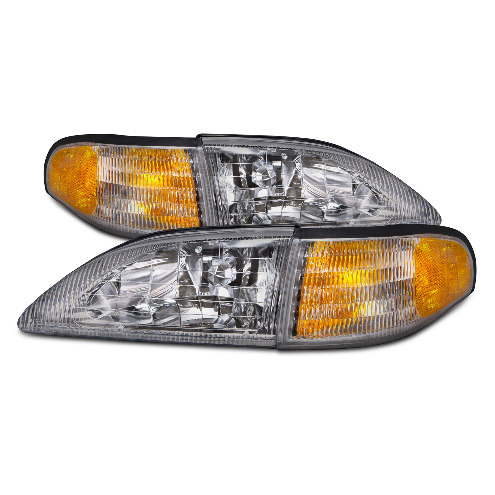 1994-1998 Ford Mustang PERDE 94-98 Ford Mustang Cobra Style Headlights (Set; 4-Piece; Amber Side Marker; Smoked Lens)