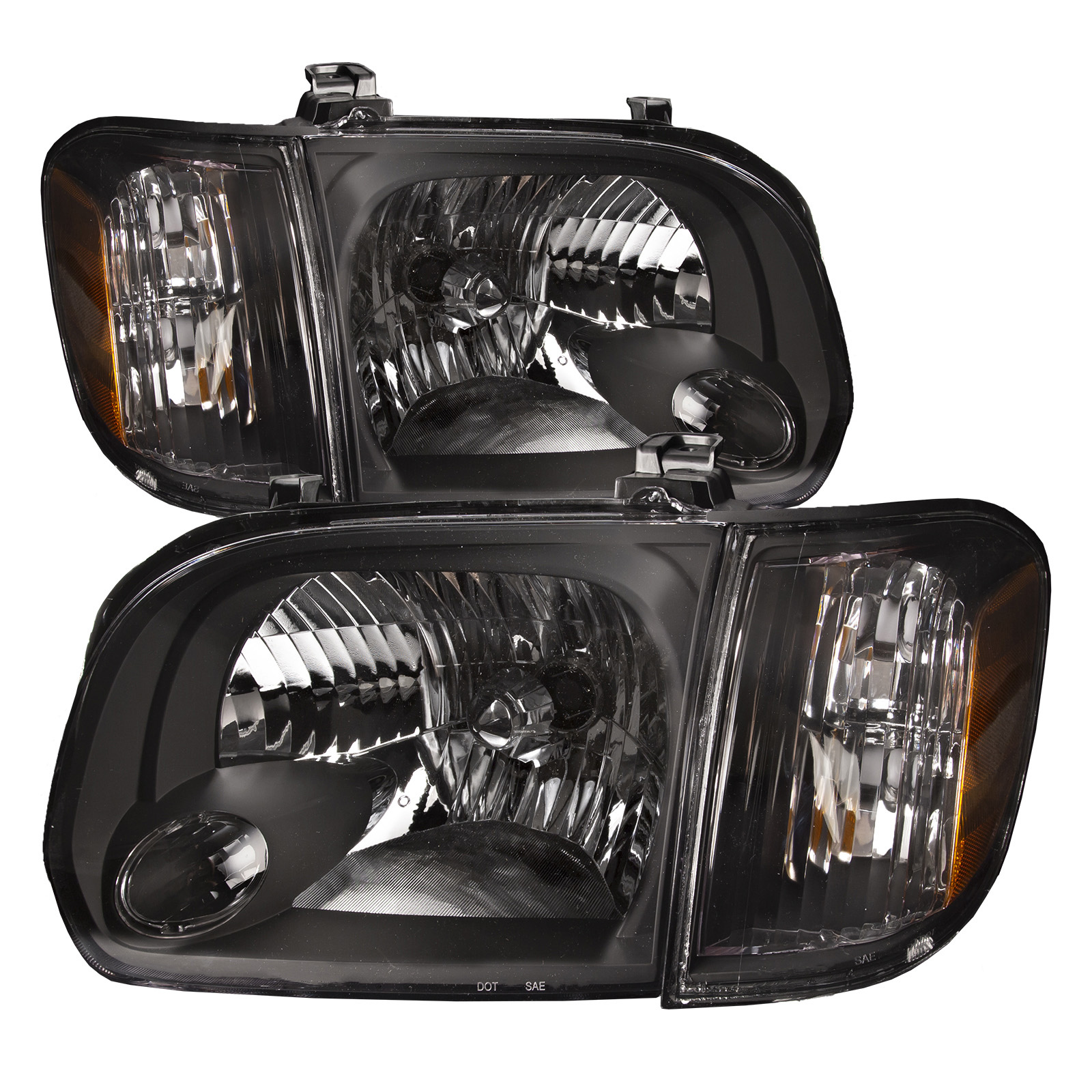 Headlights Compatible with Toyota Sequoia and Tundra 05-07 Black Housing Halogen Includes Left Driver and Right Passenger Side Headlamps