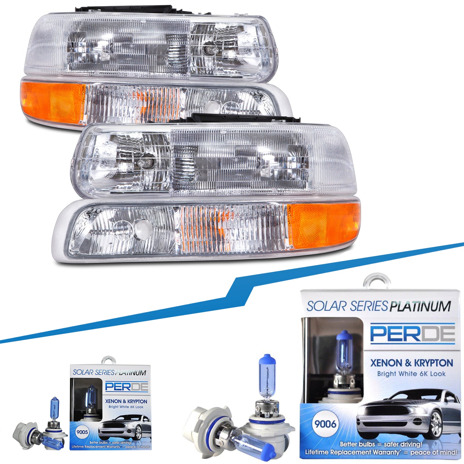 1999-2002 Silverado/2000-2006 Tahoe/Suburban 4-Piece Halogen Headlights Set w/Xenon Bulbs