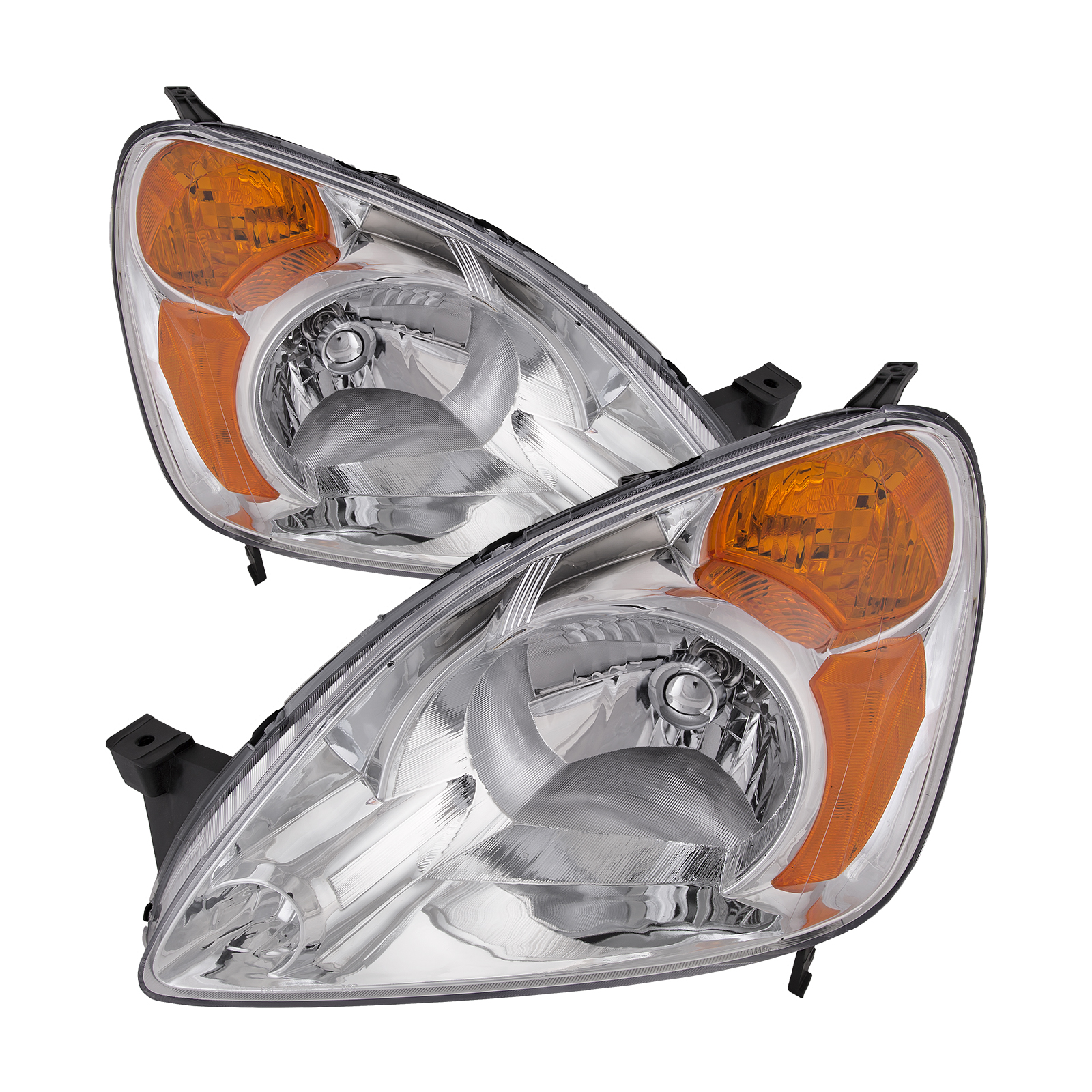 2002-2004 Honda CR-V Headlight Set Halogen Chrome w/Clear Lens Amber Driver Left Passenger Right Pair Fits 2002-2004 Honda CR-V
