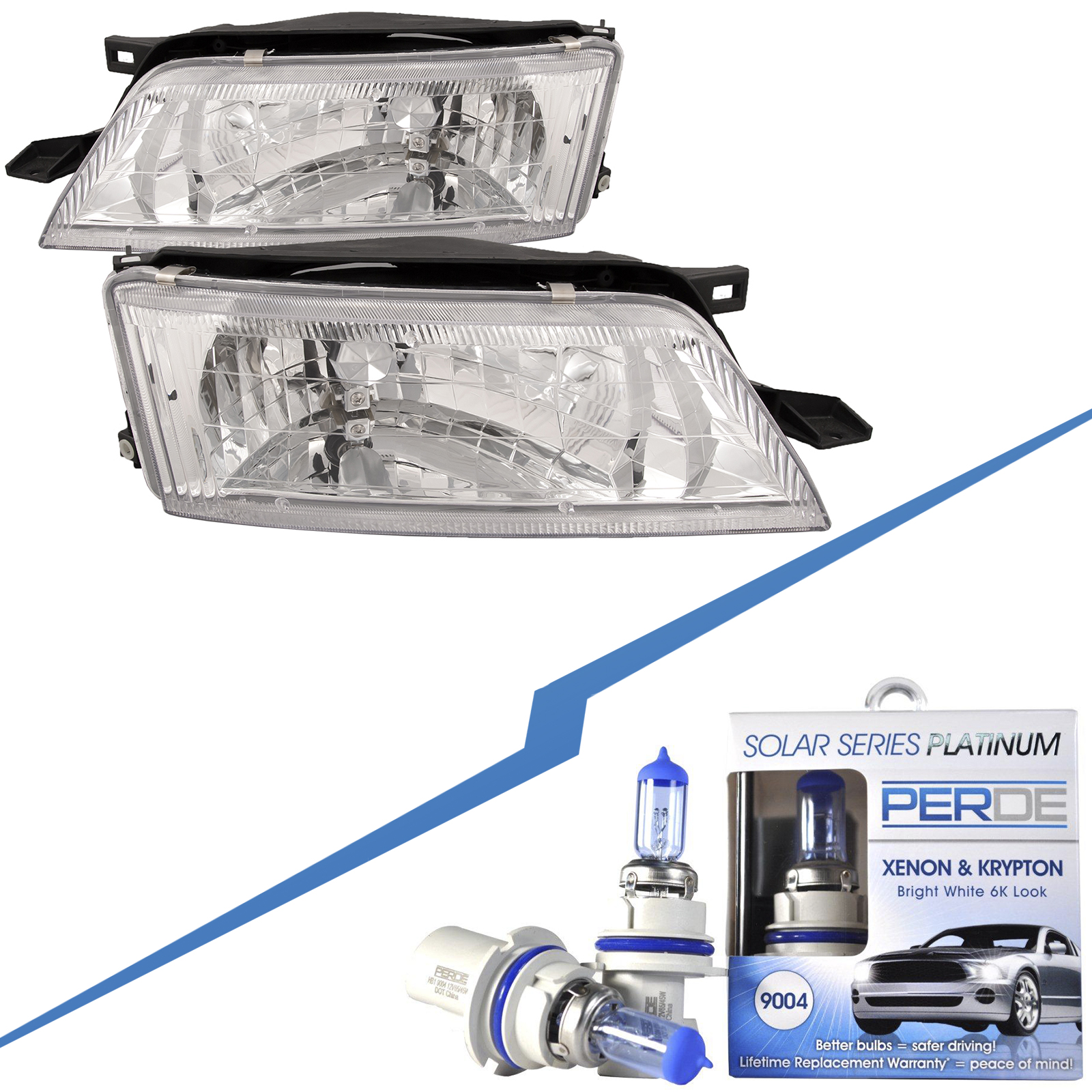1997-1999 Nissan Maxima Halogen Headlights Set w/Xenon Bulbs Driver Left Passenger Right Headlamps Pair Assembly