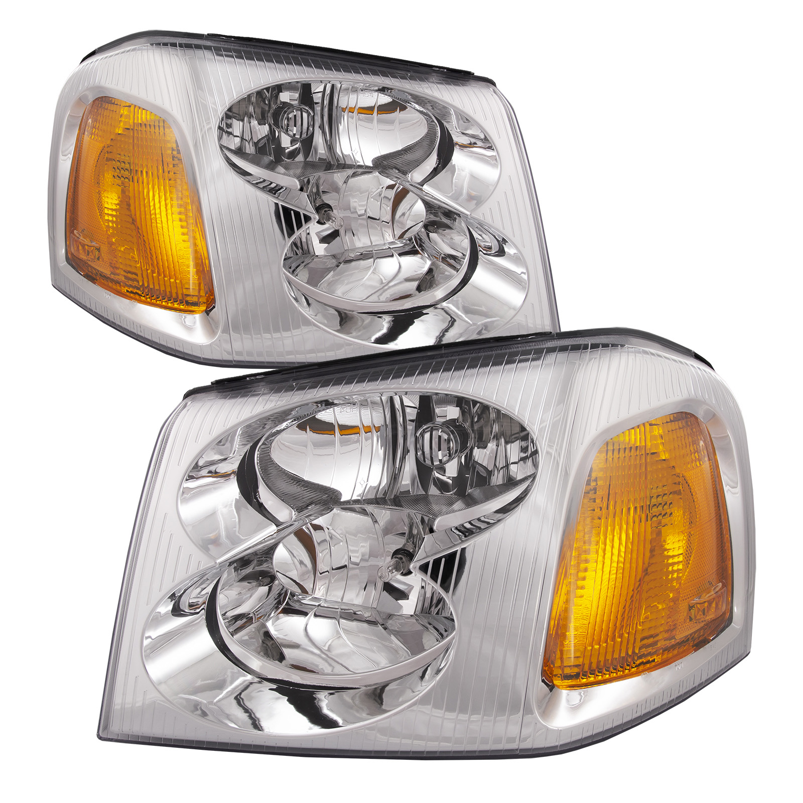 Headlight Fits GMC Envoy 2002-2009 Includes Left Driver and Right Passenger Side Chrome Housing Halogen Headlamps