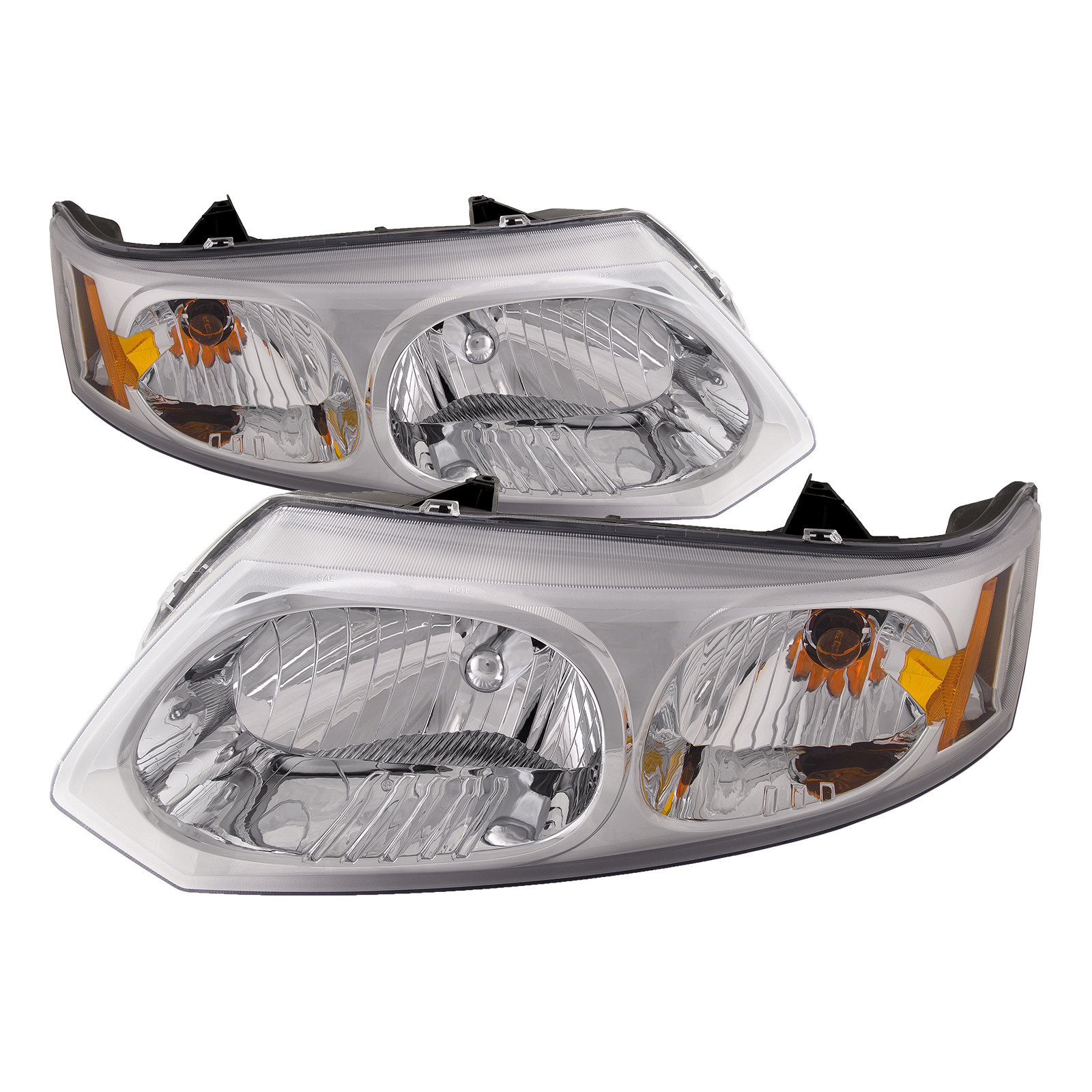 Headlight Fits Saturn Ion 2003-2007 Includes Left Driver and Right Passenger Side Chrome Housing Halogen Headlamps