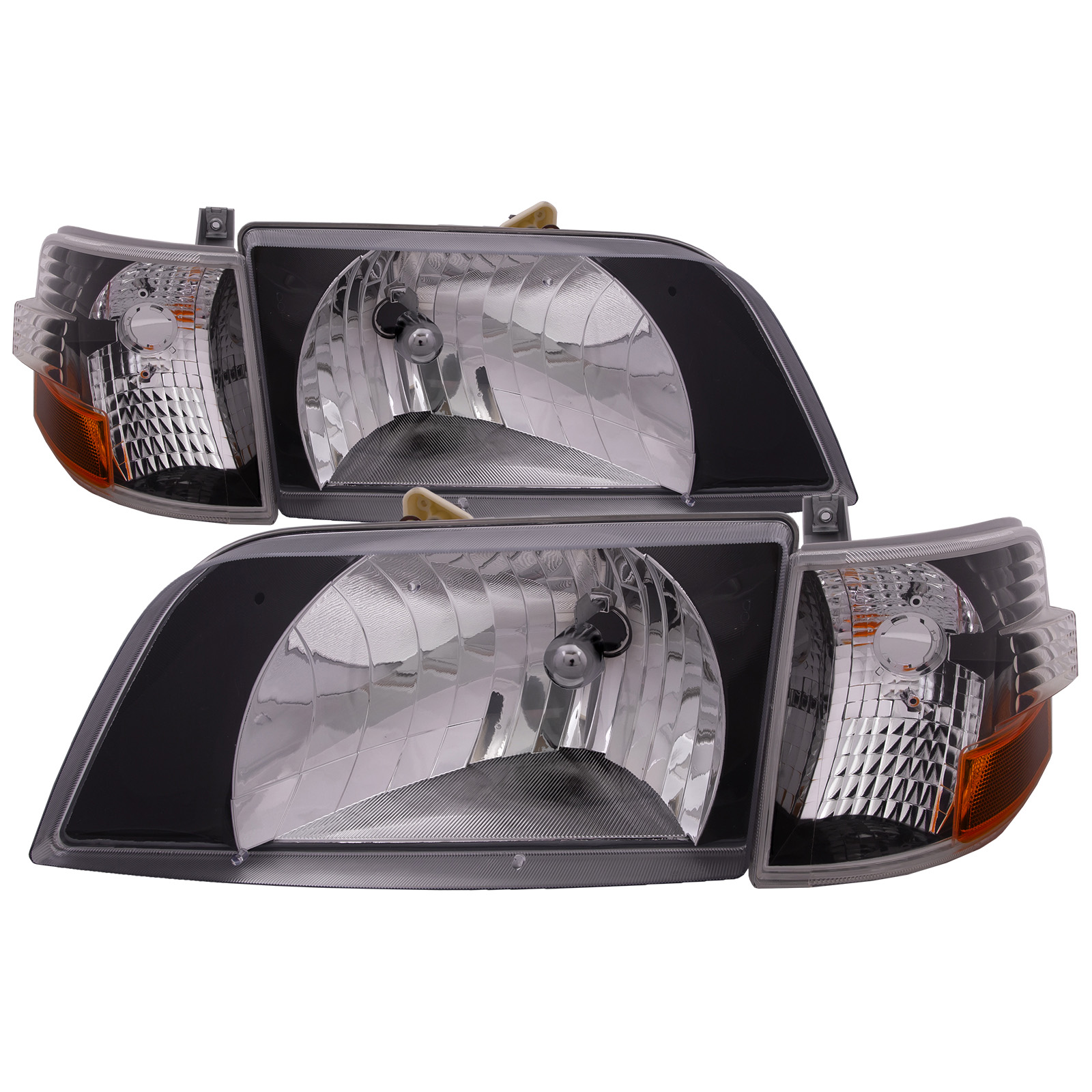 1996-2003 Volvo VNL Headlights Fits 1996-2003 Volvo VNL Black Diamond Bezel Housing Includes Left Driver and Right Passenger Side Headlamps With Signal Marker Light